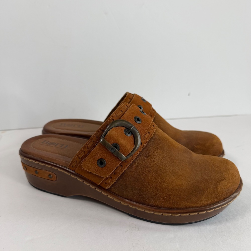 Born Brown Suede Leather Clogs 10 EU42 Slip On Comfort Cottagecore Casual Cabin